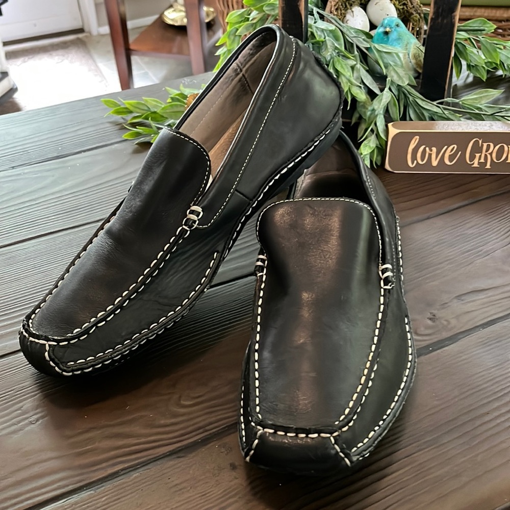 Varese men’s slip on black leather dress shoes